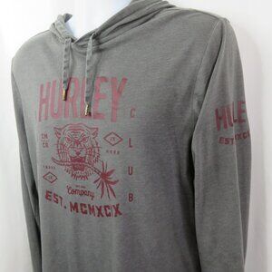 Hurley Hooded T-Shirt Mens S Gray Tiger Long Sleeve Pullover Hoodie Skate Logo